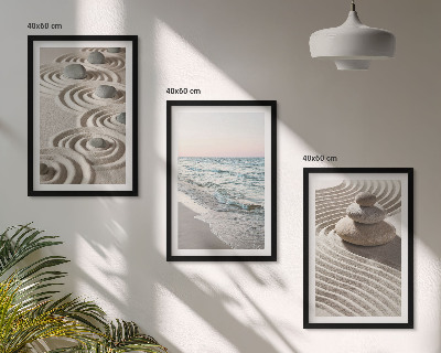 Set om 3 tavlor Vågor sand vatten stenar strand