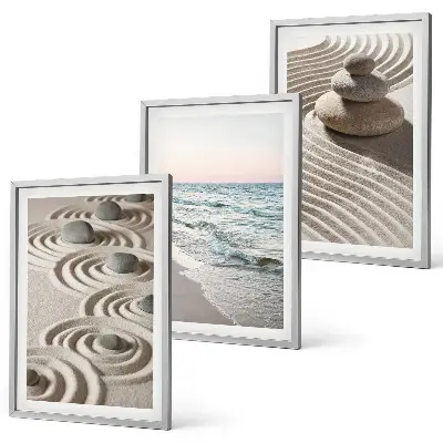 Vågor sand vatten stenar strand set om 3 tavlor