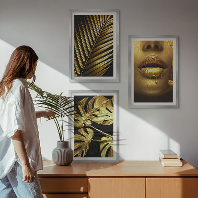 Tavelpaket med ramar Monstera palm kvinnas mun