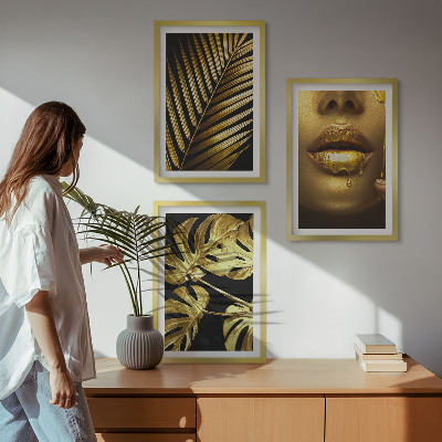 Tavelpaket med ramar Monstera palm kvinnas mun