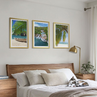 Tavelpaket med ramar Strand, båt, vattenfall, palmer