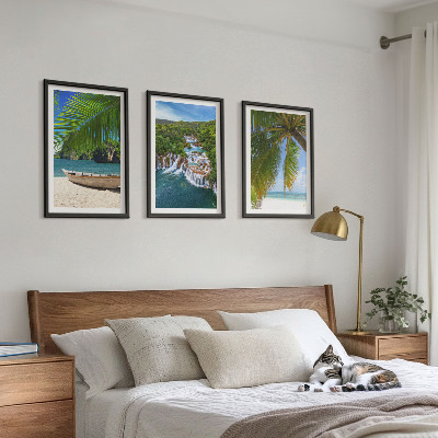 Tavelpaket med ramar Strand, båt, vattenfall, palmer