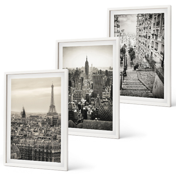 Set om 3 tavlor Utsikt över Paris New York-trappan