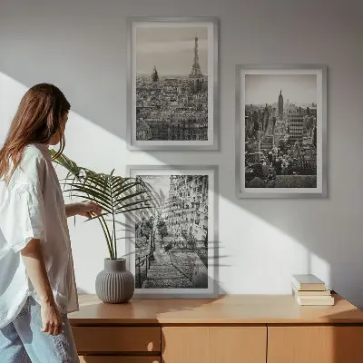 Utsikt över Paris set om 3 tavlor med New York-trappan