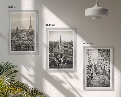 Set om 3 tavlor Utsikt över Paris New York-trappan