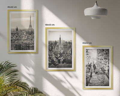 Set om 3 tavlor Utsikt över Paris New York-trappan