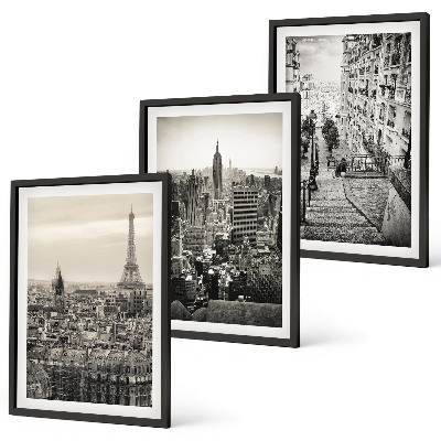 Set om 3 tavlor Utsikt över Paris New York-trappan
