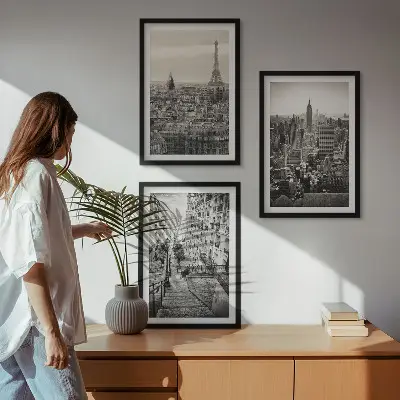 Utsikt över Paris set om 3 tavlor med New York-trappan