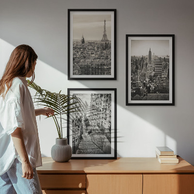 Set om 3 tavlor Utsikt över Paris New York-trappan