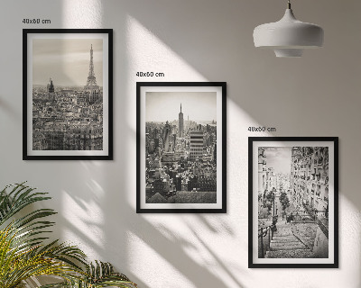 Set om 3 tavlor Utsikt över Paris New York-trappan