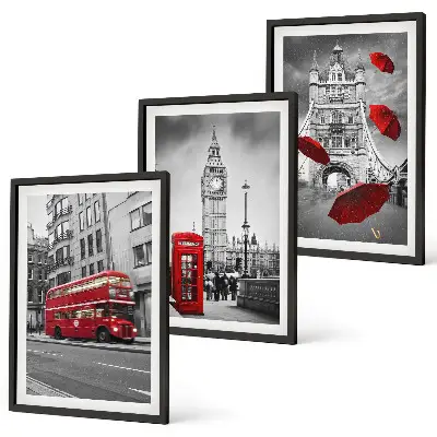 Tavelset Röda accenter London set om 3 tavlor