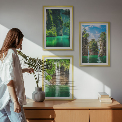 Tavelpaket med ramar Gröna landskap vattenfall