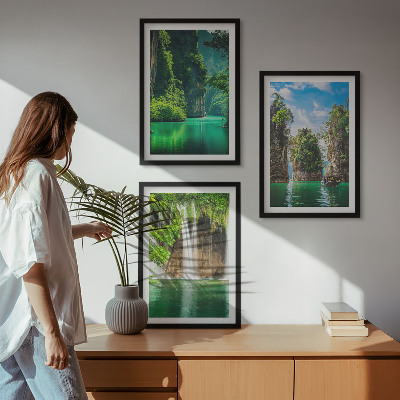 Tavelpaket med ramar Gröna landskap vattenfall