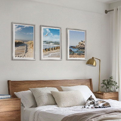Tavelpaket med ramar Strandens trästig klippor