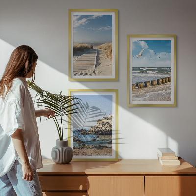 Tavelpaket med ramar Strandens trästig klippor