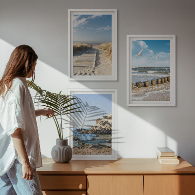 Tavelpaket med ramar Strandens trästig klippor