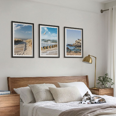 Tavelpaket med ramar Strandens trästig klippor