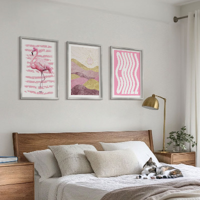 Tavelpaket med ramar Rosa flamingo pastelllandskap