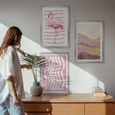 Tavelpaket med ramar Rosa flamingo pastelllandskap