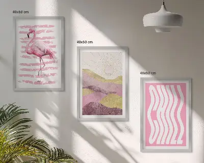 Tavelset med ramar rosa flamingo i pastellandskap
