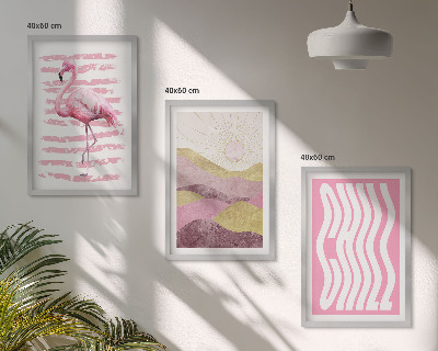 Tavelpaket med ramar Rosa flamingo pastelllandskap