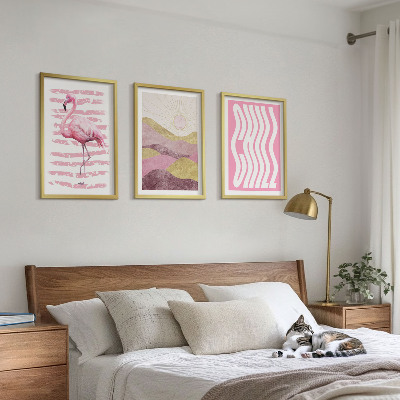 Tavelpaket med ramar Rosa flamingo pastelllandskap