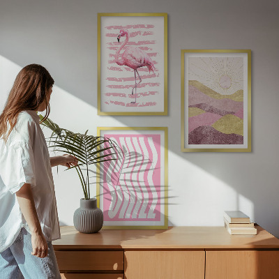 Tavelpaket med ramar Rosa flamingo pastelllandskap