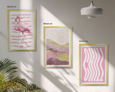 Tavelpaket med ramar Rosa flamingo pastelllandskap