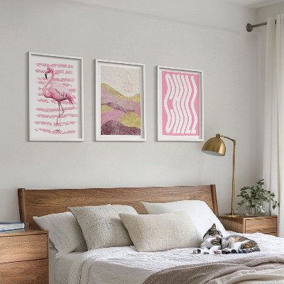 Tavelpaket med ramar Rosa flamingo pastelllandskap