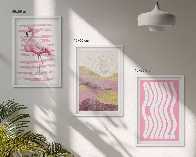 Tavelpaket med ramar Rosa flamingo pastelllandskap