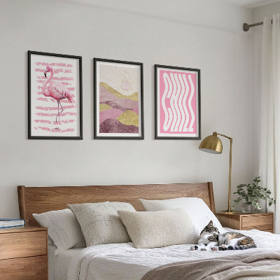 Tavelpaket med ramar Rosa flamingo pastelllandskap