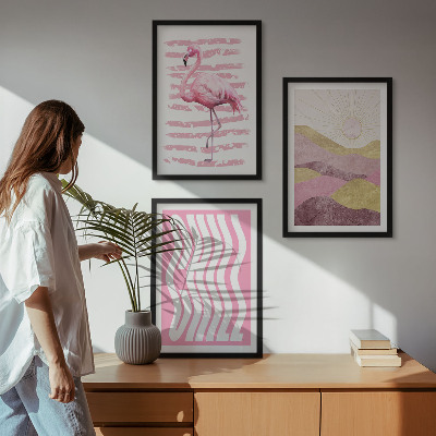 Tavelpaket med ramar Rosa flamingo pastelllandskap