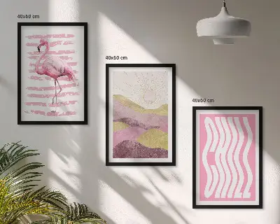 Tavelset med ramar rosa flamingo i pastellandskap