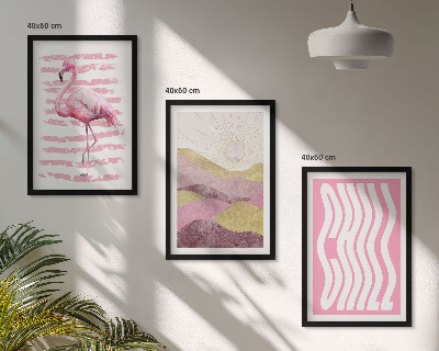 Tavelpaket med ramar Rosa flamingo pastelllandskap