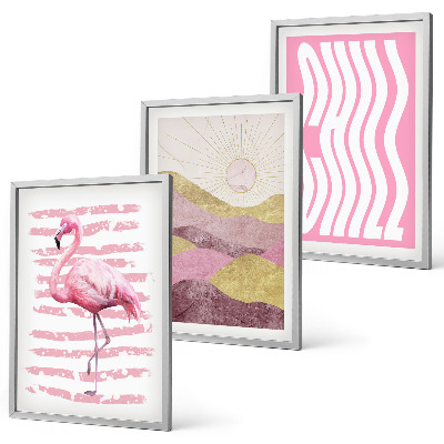 Tavelpaket med ramar Rosa flamingo pastelllandskap