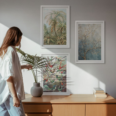 Tavelset ovanför soffa Tropiska växter fåglar natur