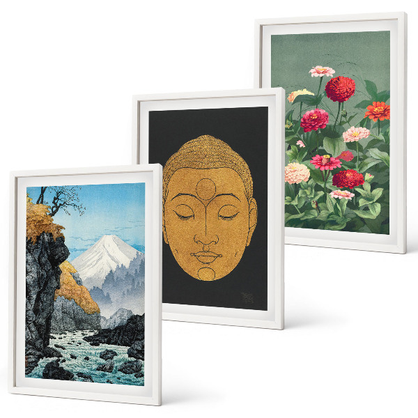 Set om 3 tavlor Japansk natur japandi kultur