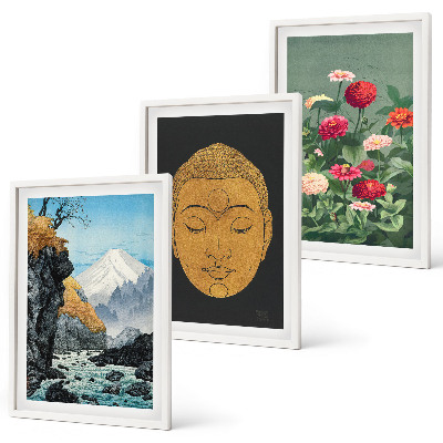 Set om 3 tavlor Japansk natur japandi kultur