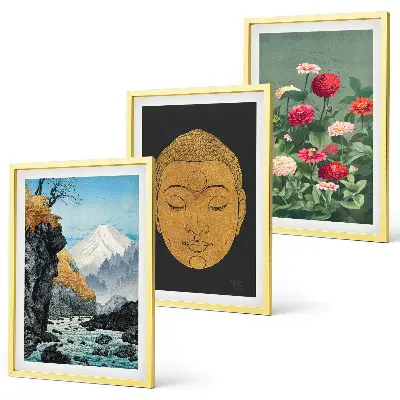 Japansk natur japandi kultur set om 3 tavlor