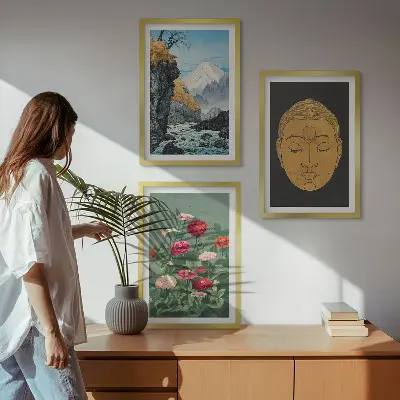 Japansk natur japandi kultur set om 3 tavlor