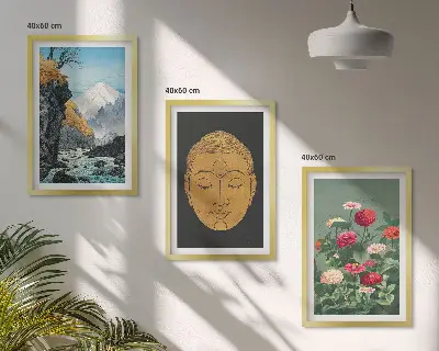 Japansk natur japandi kultur set om 3 tavlor
