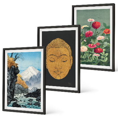 Set om 3 tavlor Japansk natur japandi kultur