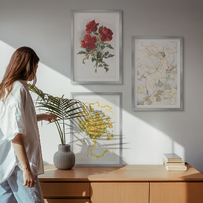 Tavelset ovanför soffa Rosor rödvit form