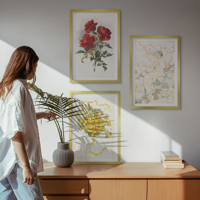 Tavelset ovanför soffa Rosor rödvit form