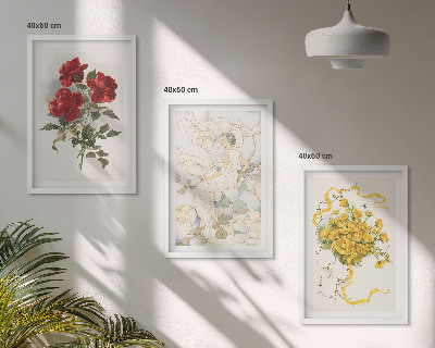 Tavelset ovanför soffa Rosor rödvit form