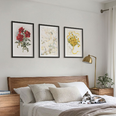 Tavelset ovanför soffa Rosor rödvit form