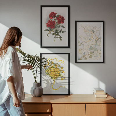 Tavelset ovanför soffa Rosor rödvit form