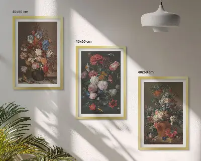 Blommor i vaser tavelset med ramar