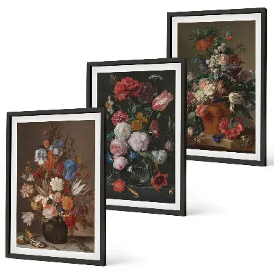 Blommor i vaser tavelset med ramar