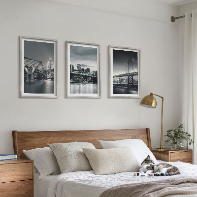 Tavelset ovanför soffa Broar, stadsarkitektur, grå